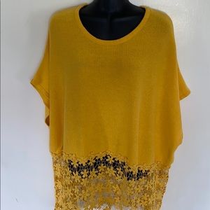 Poncho style crocheted yellow pullover